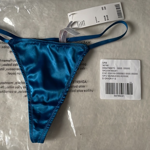 NWT UO Out From Under cobalt blue silky satin g-string thong - Picture 2 of 4